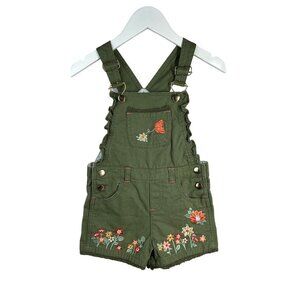 Little Lass Toddler Green Embroidered Floral Shortalls Size  4T